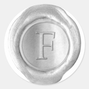 Monogram över sälar i vax - Silver - Serif F - Runt Klistermärke