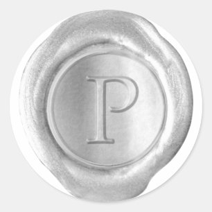Monogram över sälar i vax - Silver - Serif P - Runt Klistermärke