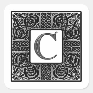 Monogram över silver Celtic ’C’ Fyrkantigt Klistermärke