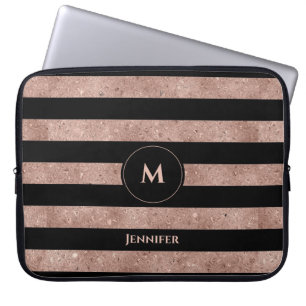 Monogram över Svarta Ro Guld-Glitter Laptop Fodral