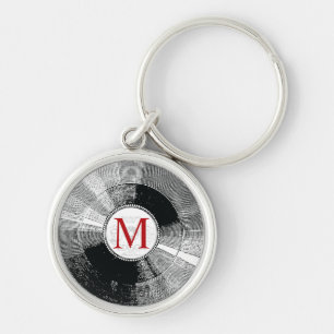 Monogram över Vintagen för musikvinylpost Rund Silverfärgad Nyckelring