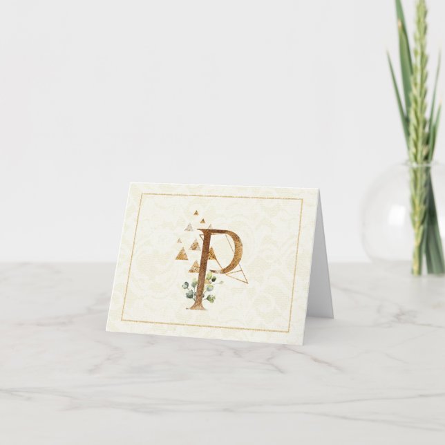 Monogram P Blommigt Note Card Guld Kort (Framsida)