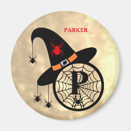 Monogram P Halloween Himlar Witch Spiders Namn Mag Magnet