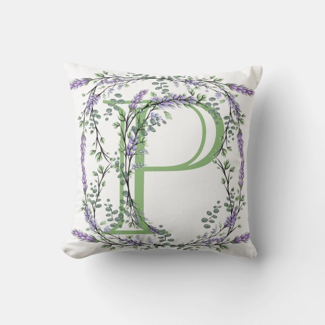Monogram P Lavender Eucalyptus Kudde (Framsida)