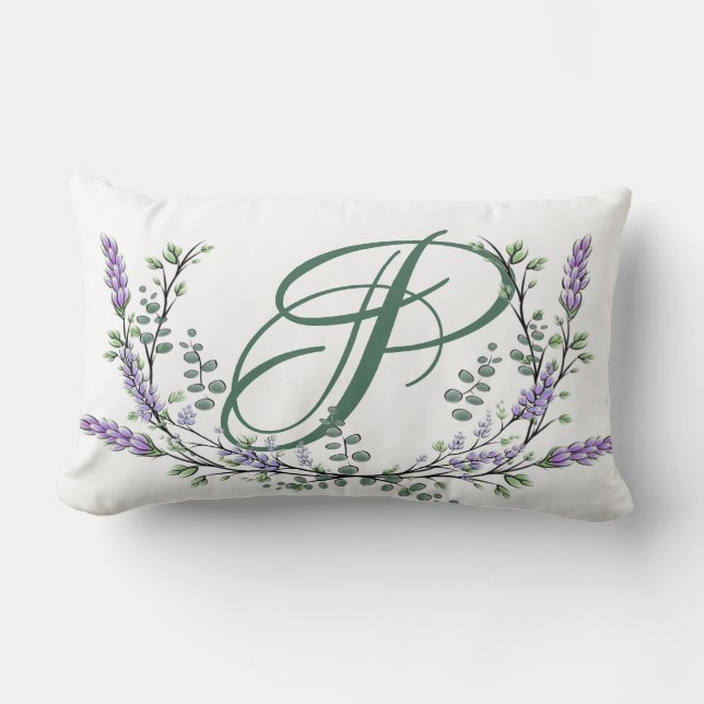 Monogram P Lavender Eucalyptus Lumbarkudde (Framsida)