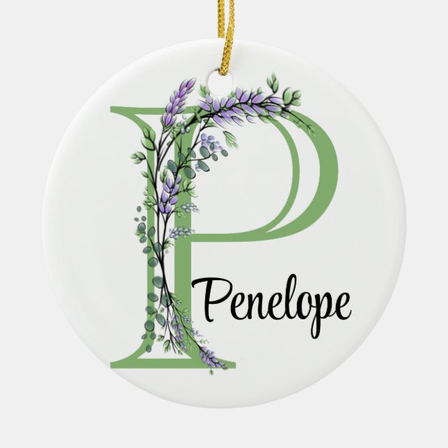 Monogram P Lavender Eucalyptus plantskolor Poster Julgransprydnad Keramik (Framsidan)