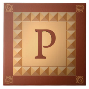 Monogram P: Marquetryen verkställer initialt och Kakelplatta