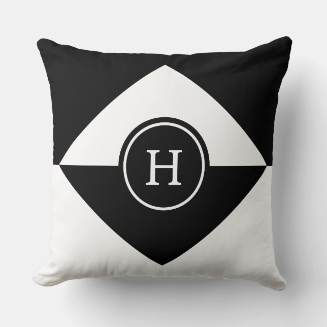 Monogram på Abstrakt Svart och Vitt Kuddvar för Ka Kudde (Framsida)