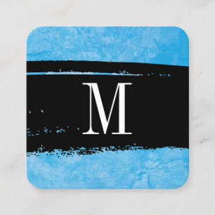 Monogram på Blue Grunge Expressive Fyrkantigt Visitkort