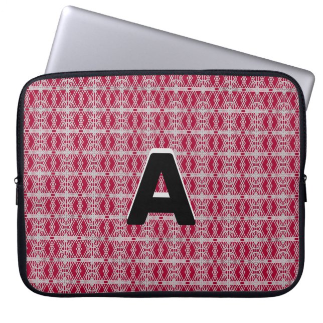 Monogram på Burgundy & Silver Geometric Mönster Laptop Fodral (Framsidan)
