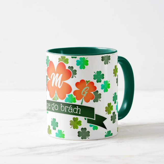 Monogram på Clover Shamrock-mönster Mugg (Framsida höger)