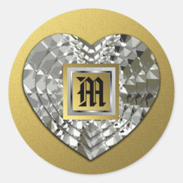 Monogram på Diamond Heart Guld Sälar och Stickers Runt Klistermärke