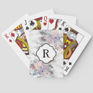 Monogram på diskreta vattenfärgblommor Guldmarmor Casinokort