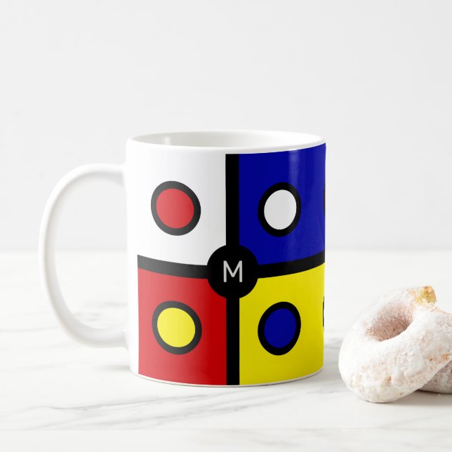 Monogram på flerfärgad abstrakt konst kaffemugg (Med munk)