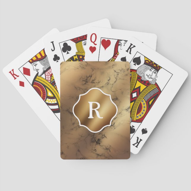 Monogram på guld och svart marmor casinokort (Baksidan)