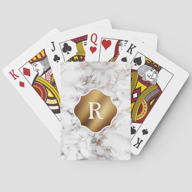 Monogram på guld och vit marmor casinokort (Baksidan)