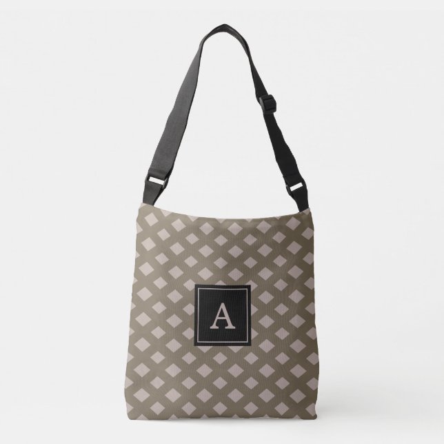 Monogram på Light Beige Diamond Geometric Mönster Axelväska (Framsida)