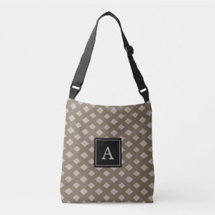 Monogram på ljusbeige diamantgeometriskt mönster axelväska
