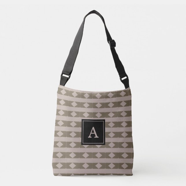 Monogram på ljusbeige diamantgeometriskt mönster axelväska (Framsida)
