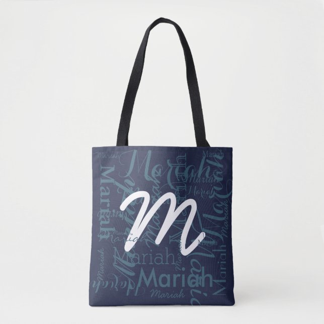 monogram på marinblått mode tygkasse (Framsida)