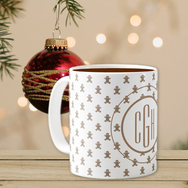 Monogram på Pepparkaksgubbe Mönster 11oz Kaffemugg (Skapare uppladdad)