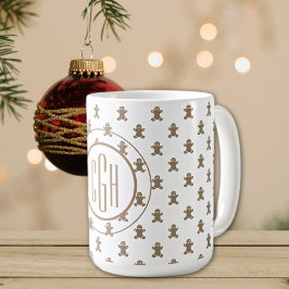 Monogram på pepparkaksgubbe mönster 15oz kaffemugg