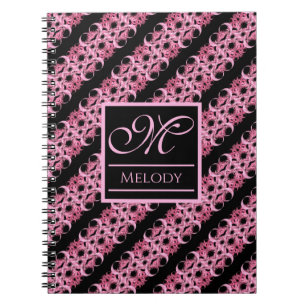 Monogram på rektal Rosa och svart Anteckningsbok