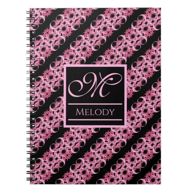 Monogram på rektal Rosa och svart Anteckningsbok (Framsidan)