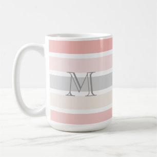 Monogram på Rosa Grått Cream Rand Kaffemugg