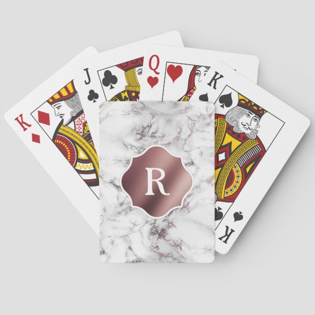 Monogram på roséguld och vit marmor casinokort (Baksidan)