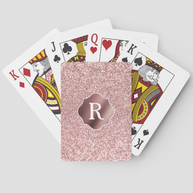 Monogram på slät roséguld badge och glitter casinokort (Baksidan)