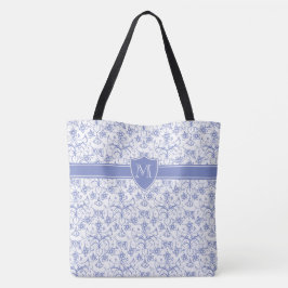 Monogram på Snyggten Periwinkle Blue Ogee Mönster Tygkasse