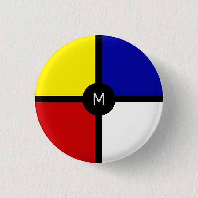 Monogram på stilfull Mondrian-inspirerad konst Knapp (Framsida)