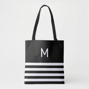 Monogram på svart och vit randig tygkasse