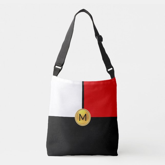 Monogram på svart, röd och vit crossbody väska (Framsida)