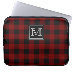Monogram på tåligt rött och svart papper laptop sleeve
