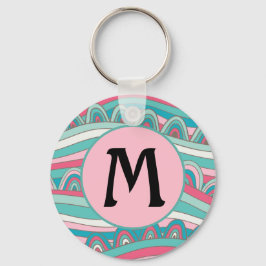 Monogram på Trendiget Vågigt bakgrund Nyckelring