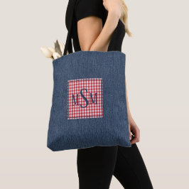 Monogram på tryck av mörk denim på axeln tygkasse