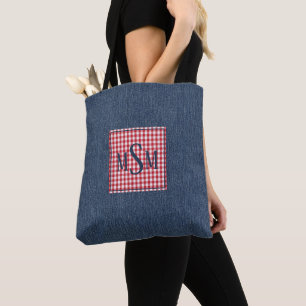 Monogram på tryck av mörk denim på axeln tygkasse