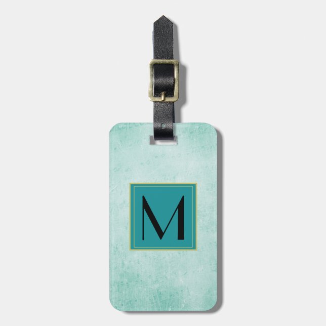 Monogram på Vintagen Mint Grönt papprare struktur Bagagebricka (Vertikal Framsida)