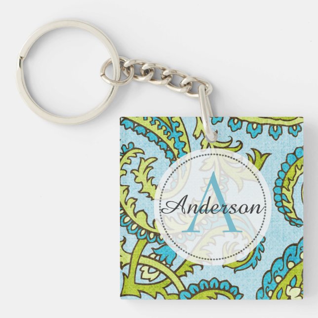Monogram Paisley Colorful Aqua Boho Trendig Chic (Framsidan)