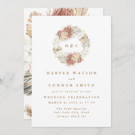 Monogram Pampas Grass Blommigt Tropiskt Vit Inbjudningar