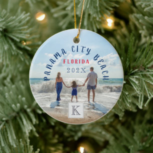 Monogram Panama City Beach Florida Travel Souvenir Julgransprydnad Keramik