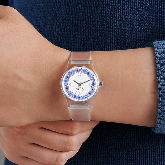 Monogram, Pansies Purple and Blue Clear Silicone Armbandsur (Skapare uppladdad)