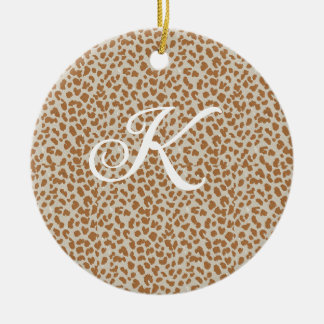 Monogram panter skinn ljusbrun mönster namn låt julgransprydnad keramik