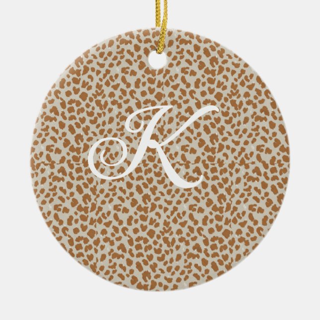Monogram panther skin light brown pattern name let julgransprydnad keramik (Framsidan)