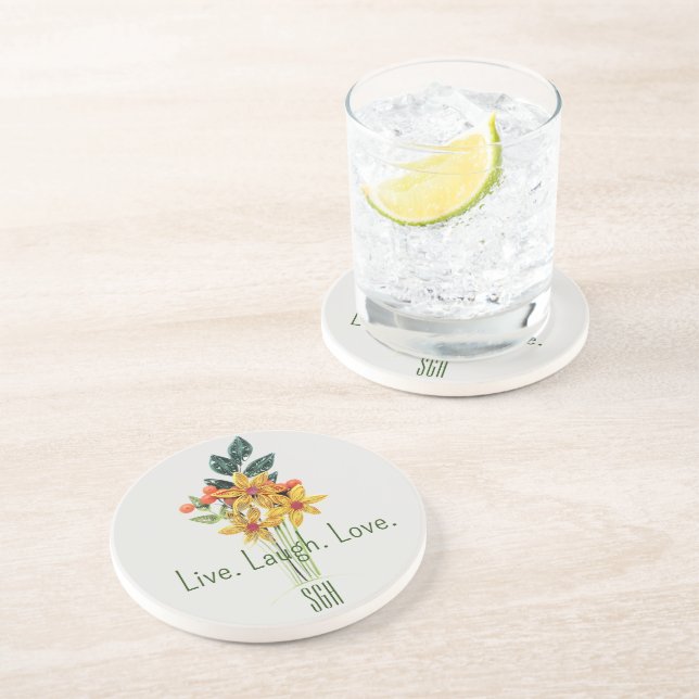 Monogram, Pappra, Quilling Flowers Round Sandstone Underlägg (Sidan)