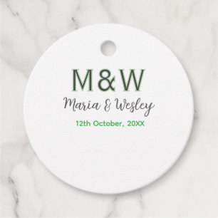 Monogram par grått grönt modern romantisk dejt gåvor etiketter