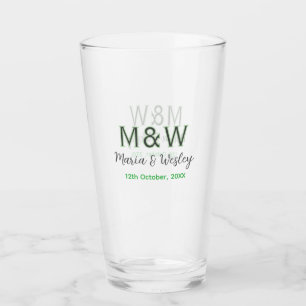 Monogram par grått grönt modern romantisk dejt glaskopp
