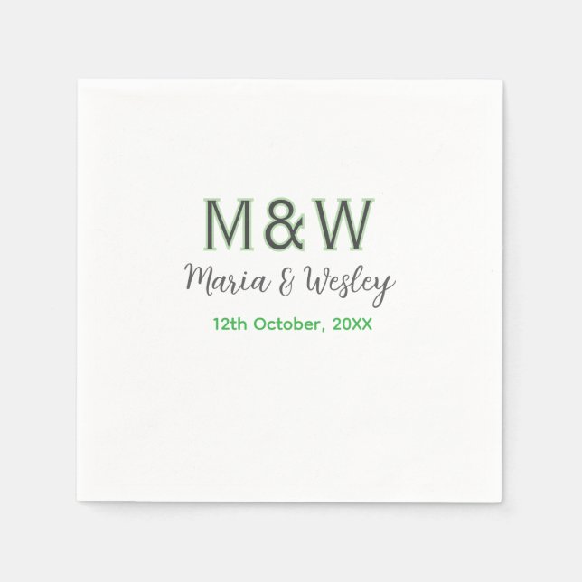 Monogram par grått grönt  modern romantisk dejt pappersservett (Framsidan)
